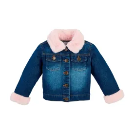 PINK FUR TRIM DENIM JACKET BY MUD PIE