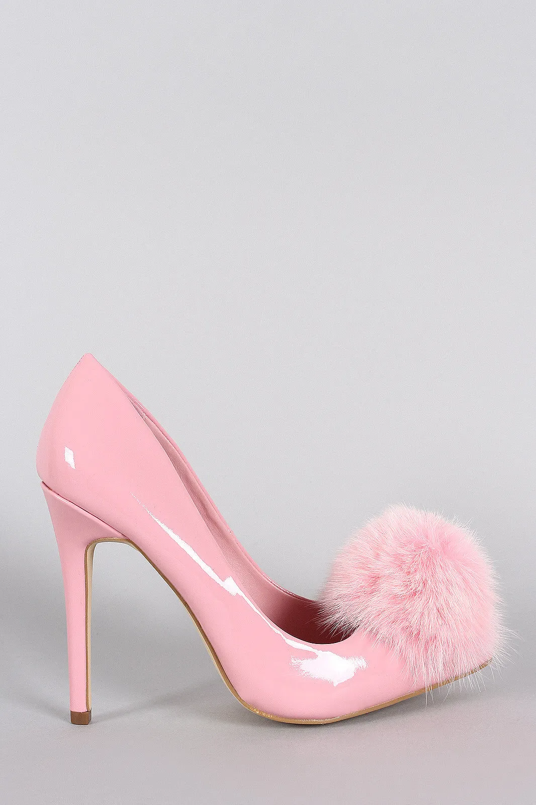 Privileged Faux Fur Pom Pom Patent Pointy Toe Stiletto Pump