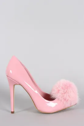 Privileged Faux Fur Pom Pom Patent Pointy Toe Stiletto Pump