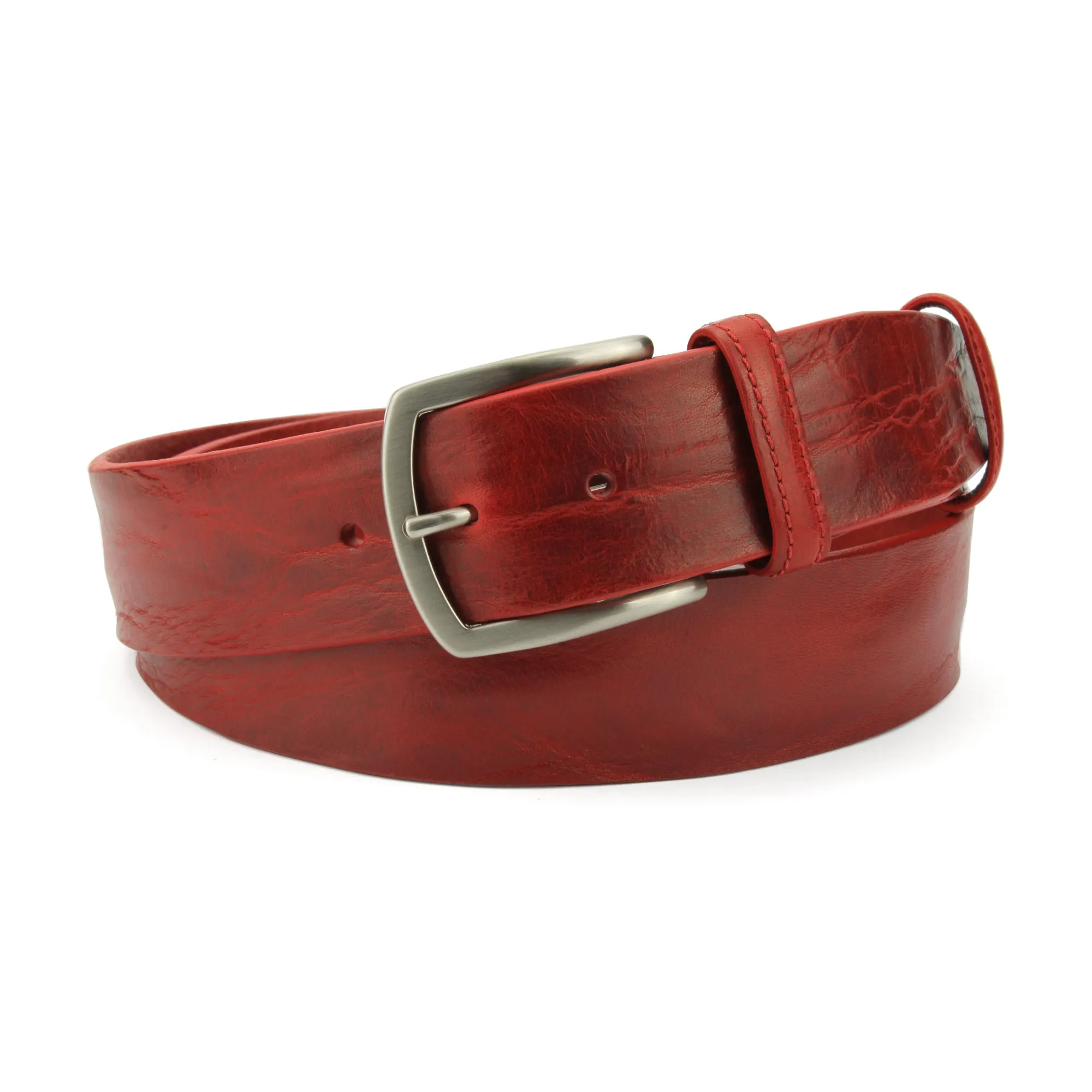 Rich Red Vintage Feel Satin Silver Prong Belt