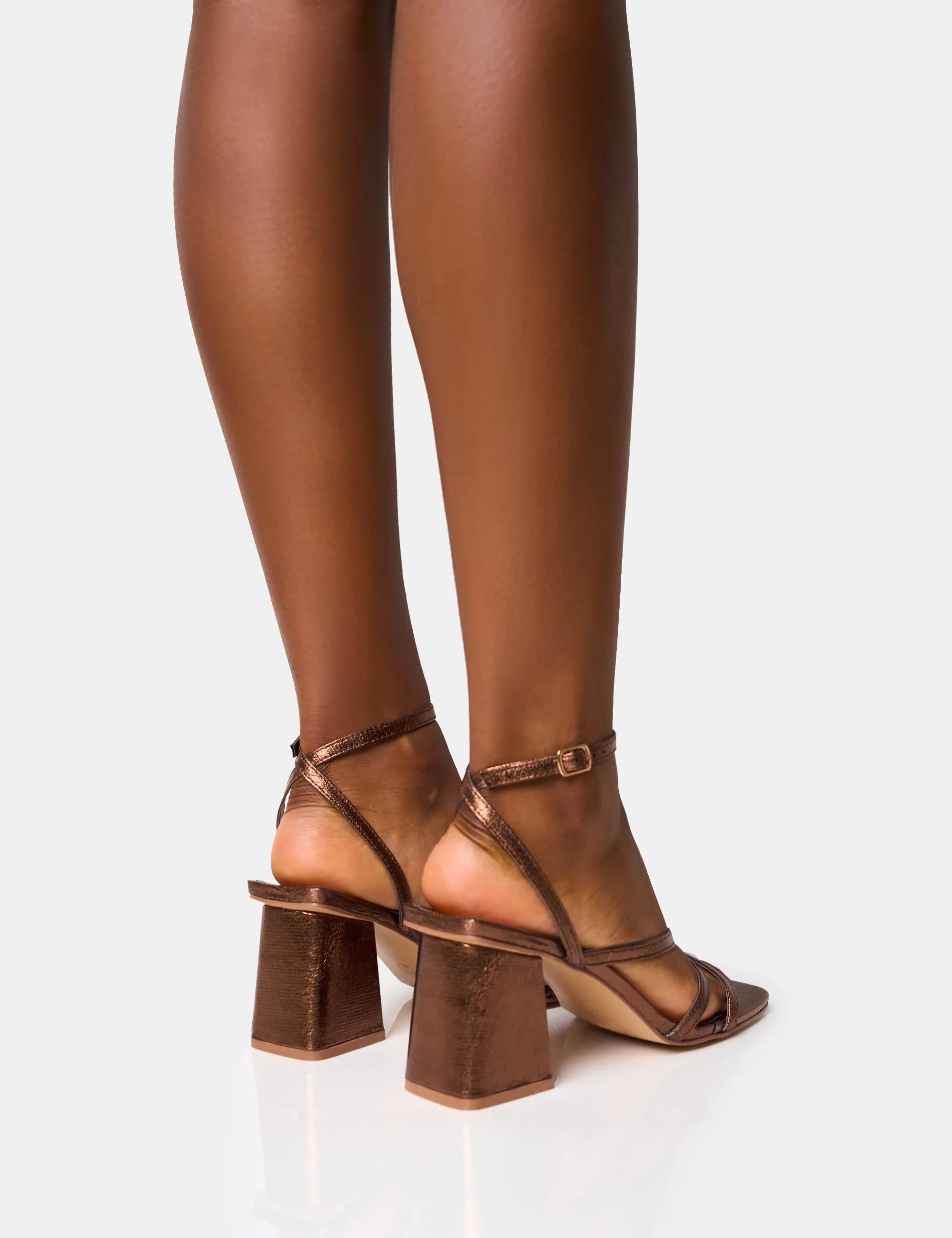 Robin Bronze Strappy Square Toe Mid Block Heels