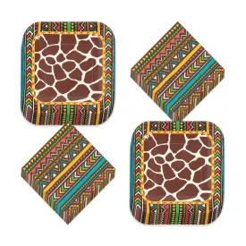 Safari Animal Print Party Supplies - Giraffe Paper Dessert Plates and Beverage Napkins (Serves 16)