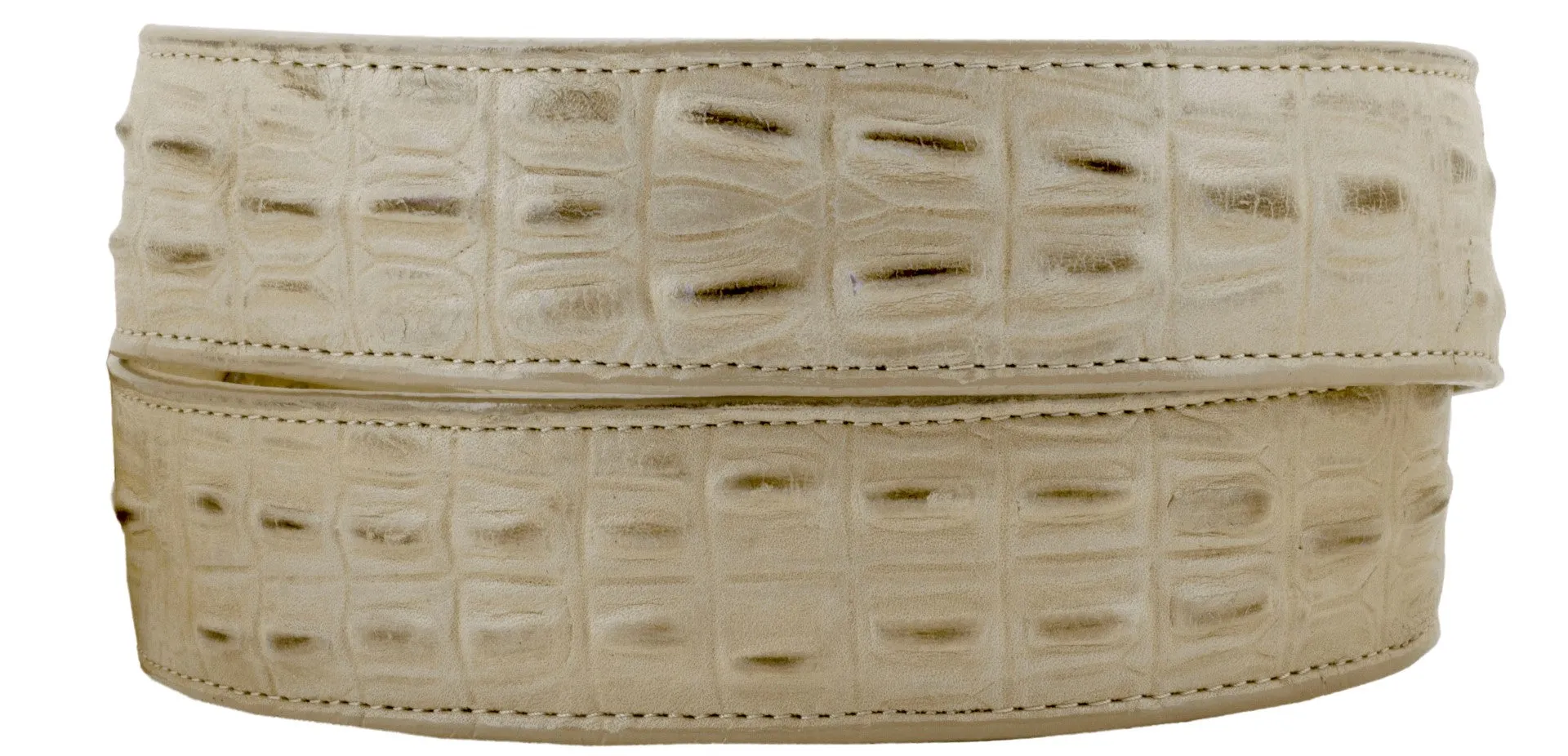 Sand Western Belt Crocodile Tail Print Leather - Rodeo Buckle