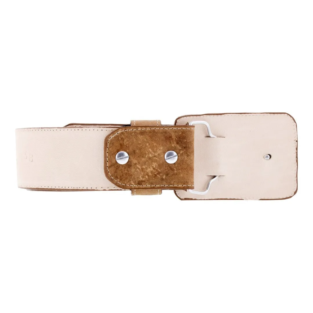 Sand Western Cowboy Belt Embroidered Leather - Rodeo Buckle