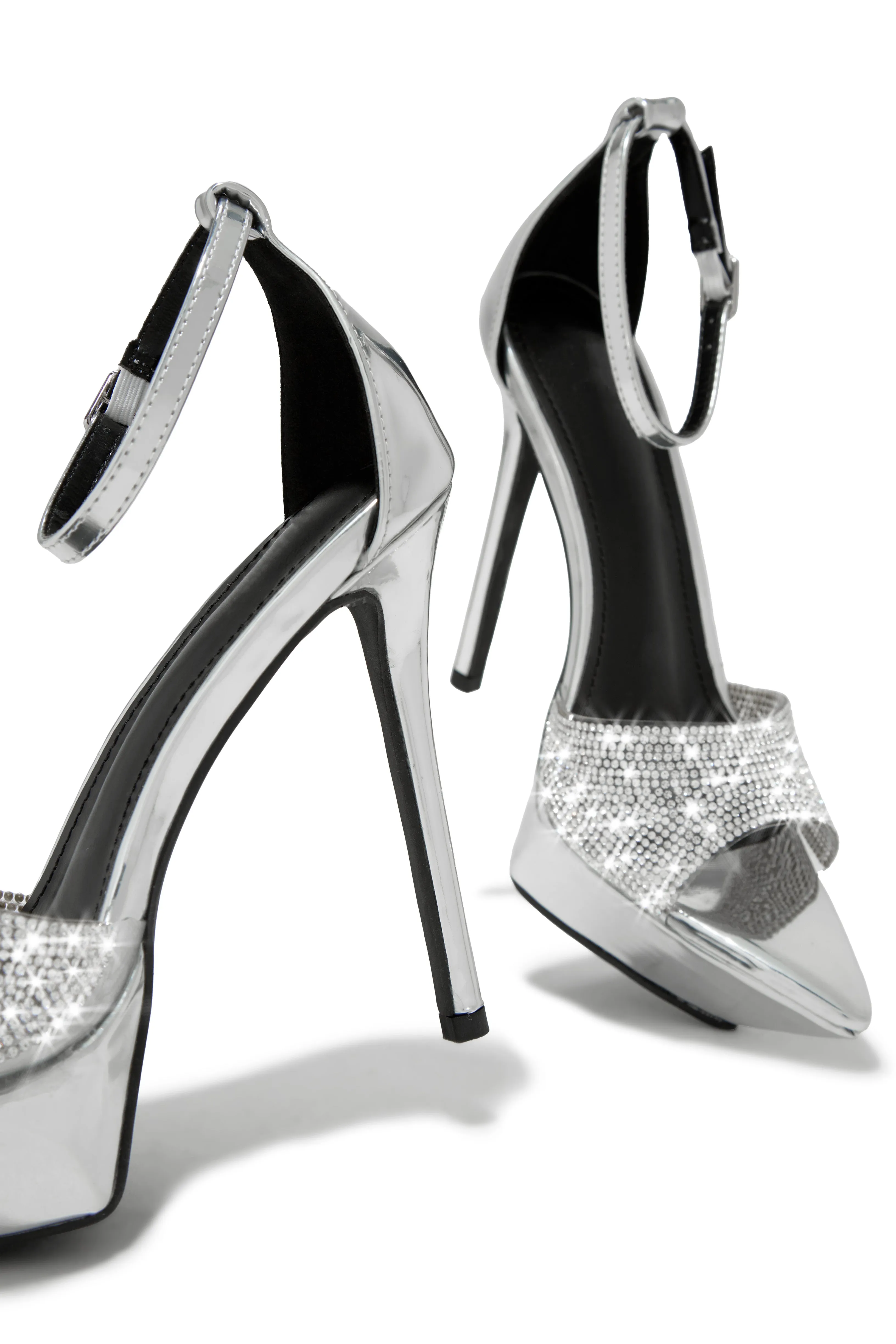 Sweet Fatale Embellished Platform Heels - Silver