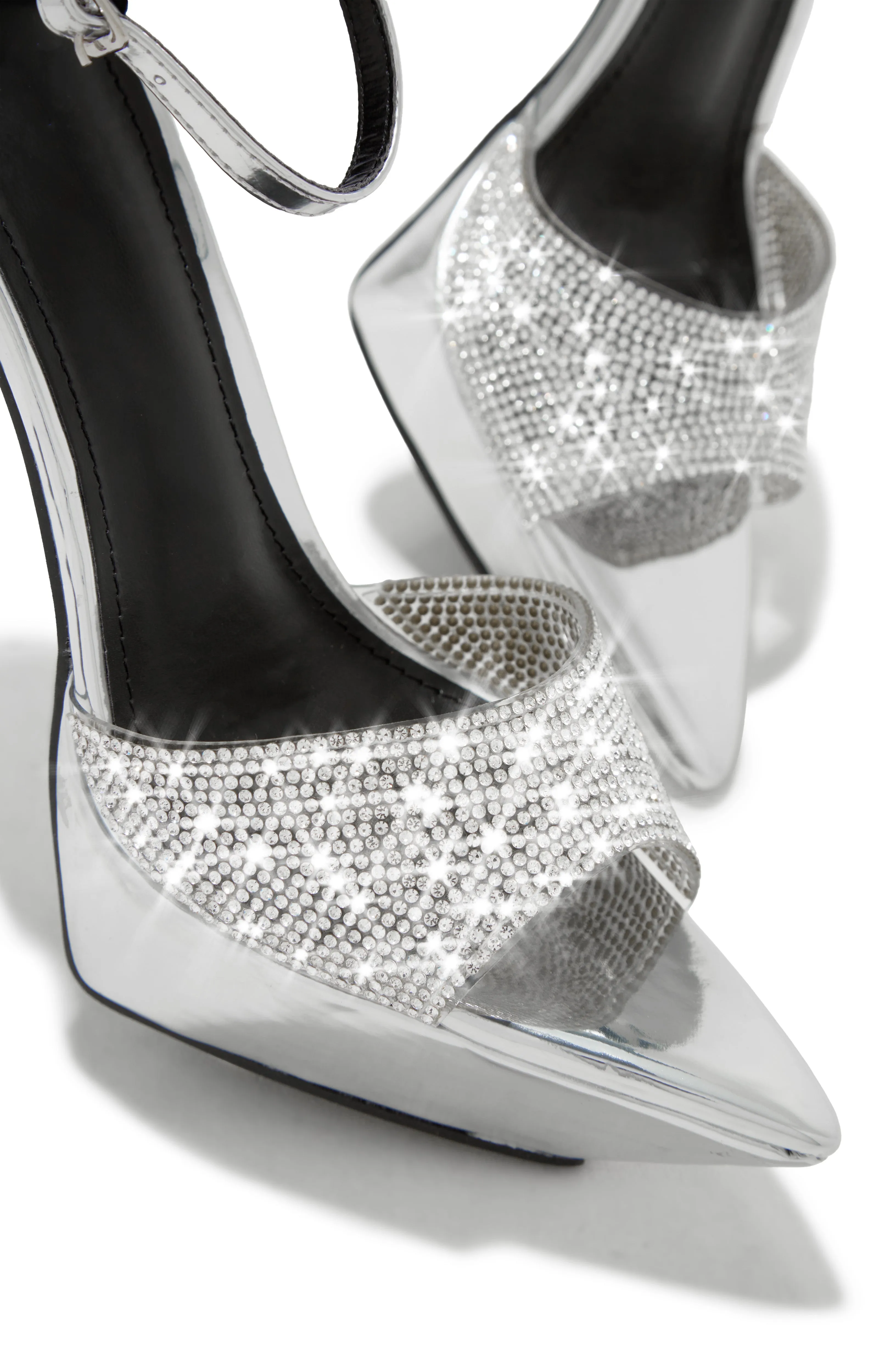 Sweet Fatale Embellished Platform Heels - Silver