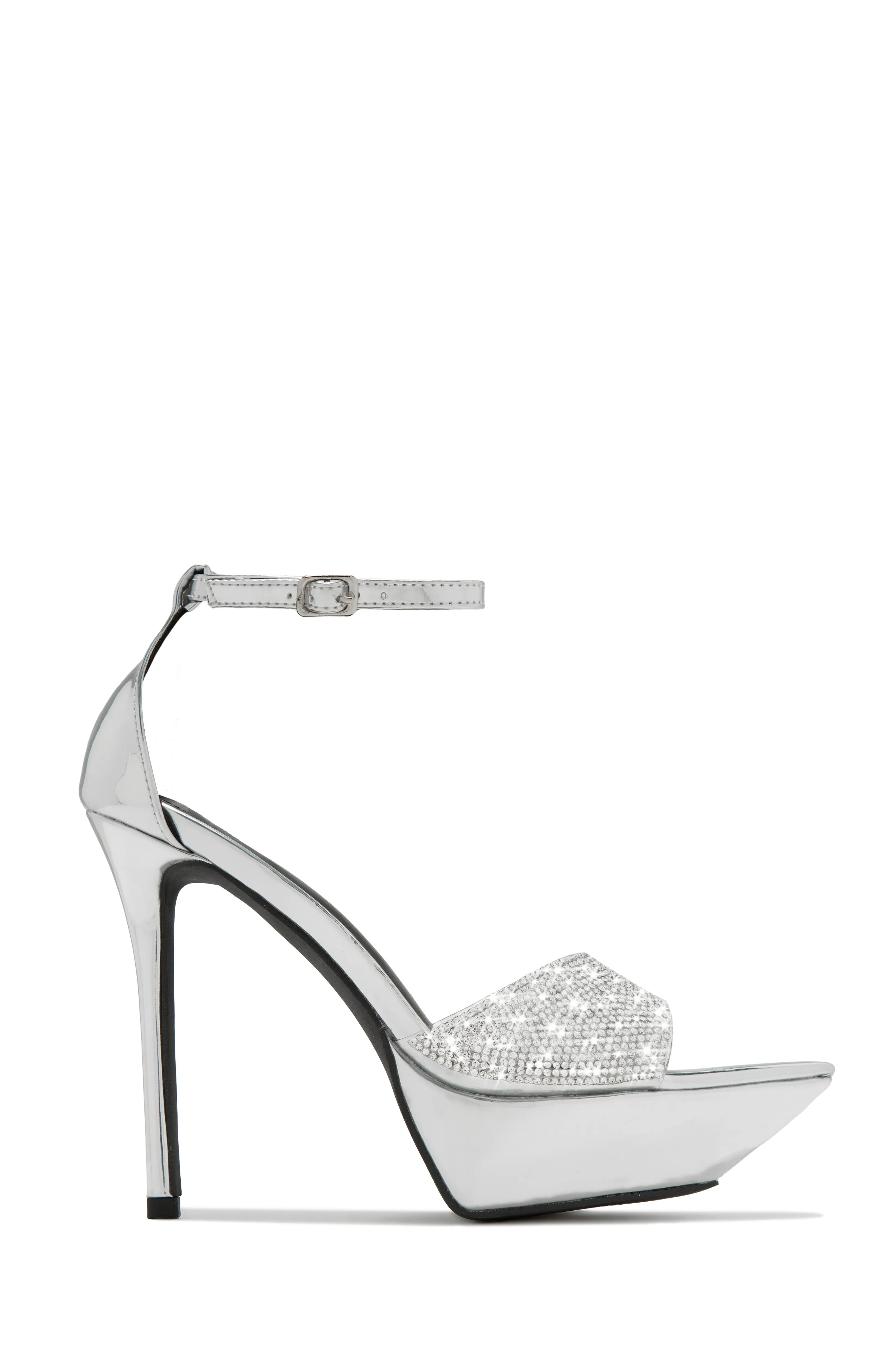 Sweet Fatale Embellished Platform Heels - Silver