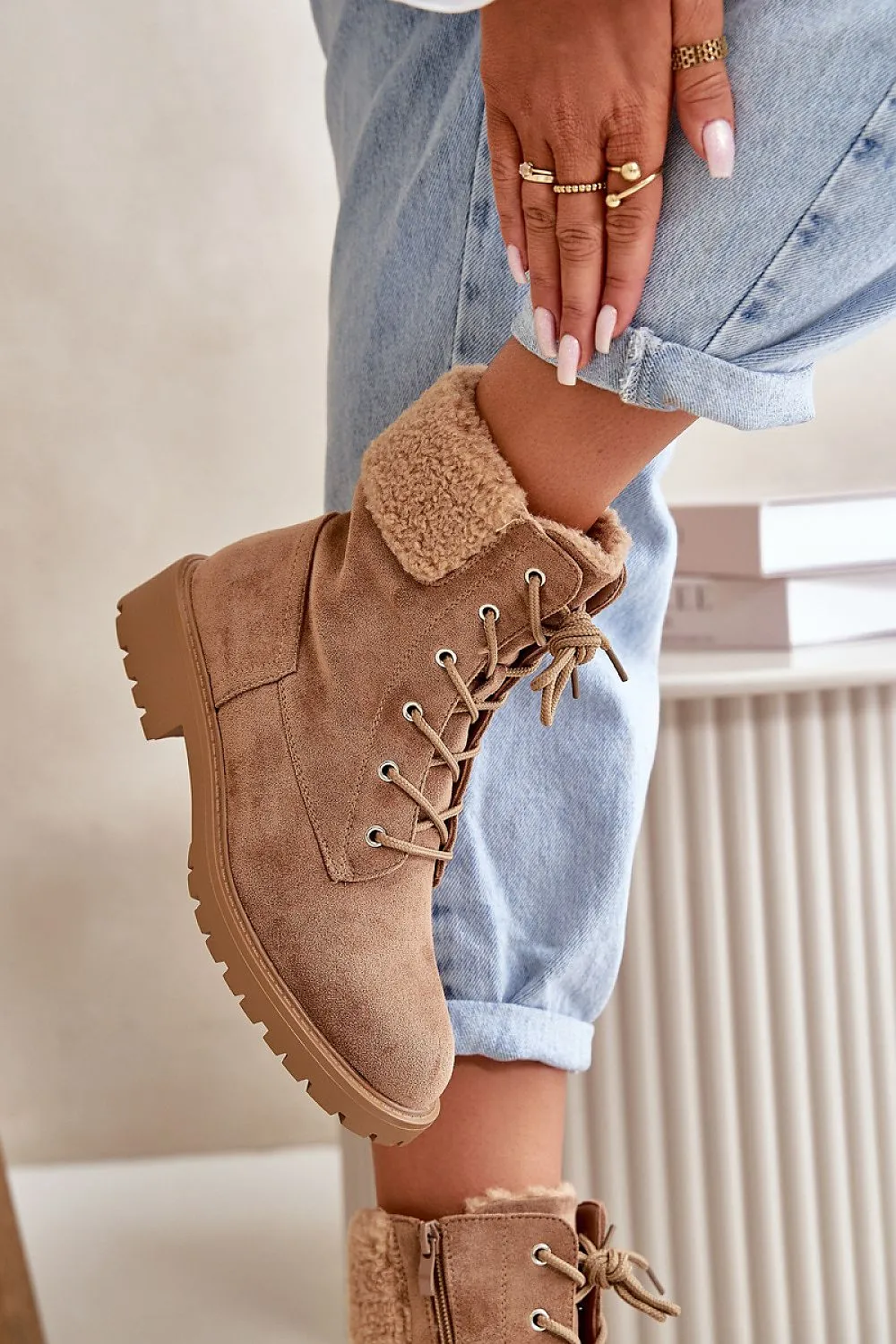 TEEK - Laced Fuzz Ankle Booties