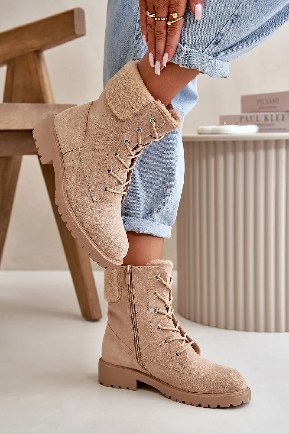 TEEK - Laced Fuzz Ankle Booties