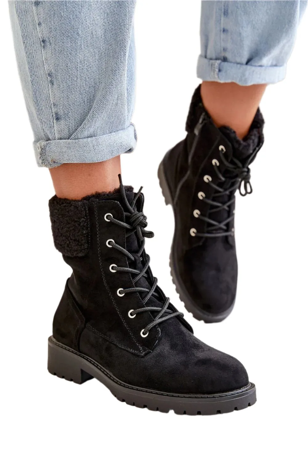 TEEK - Laced Fuzz Ankle Booties