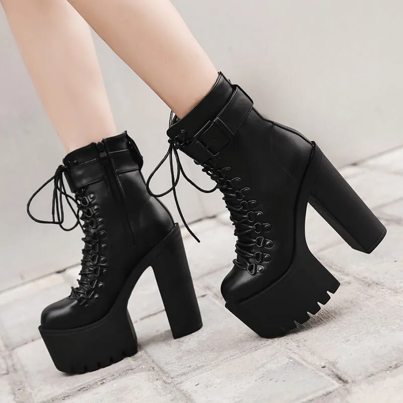 Uniwim Metal Buckle Zipper Black Ankle Boots SE20559